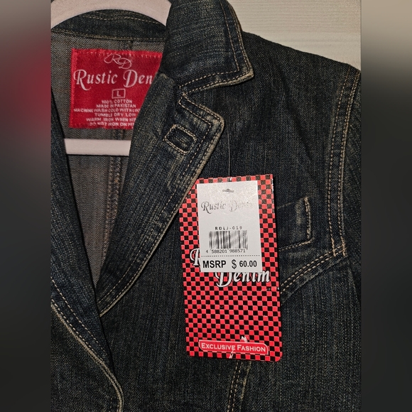 Rustic Denim Vintage Look button up Jean Jacket Size Large NWT 🐕 - Picture 3 of 5